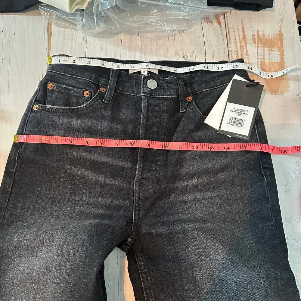 RE/DONE 90s High Rise Ankle Crop Size 28 Onyx Fade Button Fly Stretch